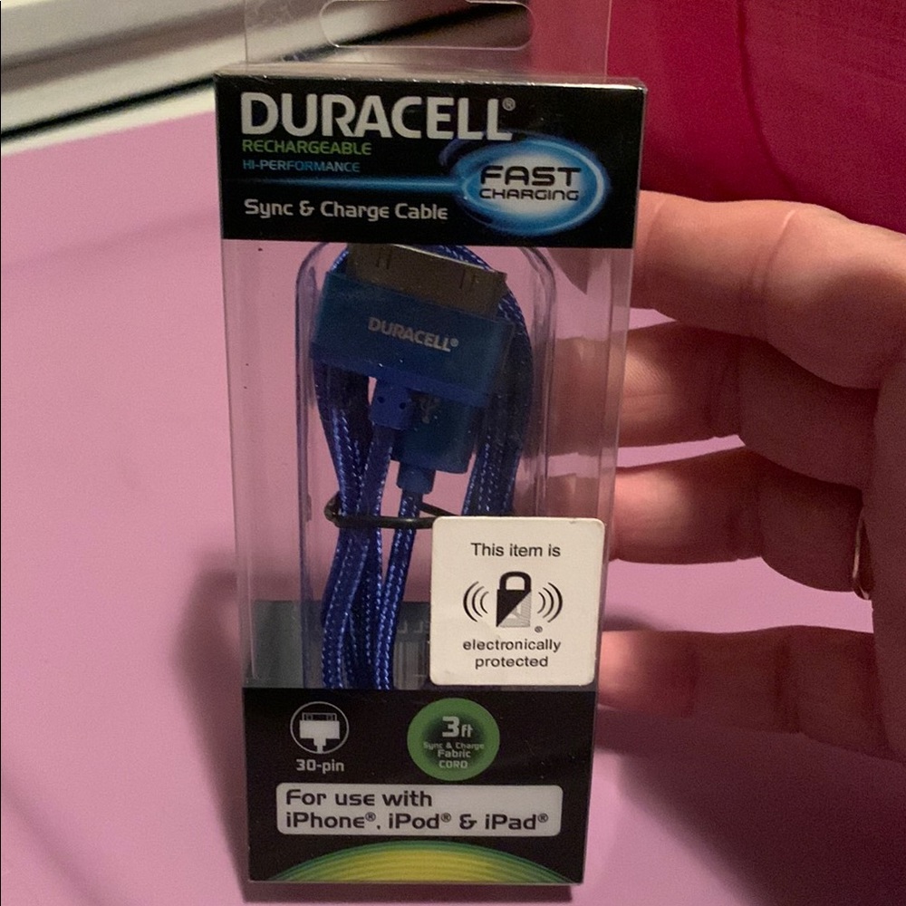 Duracell fast charging Blue Sync & Charge Cable for iPhone, iPod & iPad